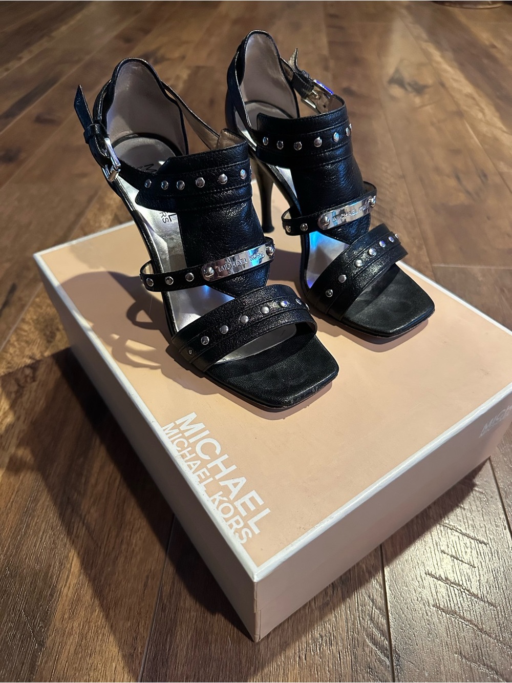 Michael Kors Black Studded Leather High Heel Sandals